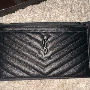 YSL CASSANDRE MATELASSÉ ZIPPED POUCH IN GRAIN DE POUDRE EMBOSSED LEATHER